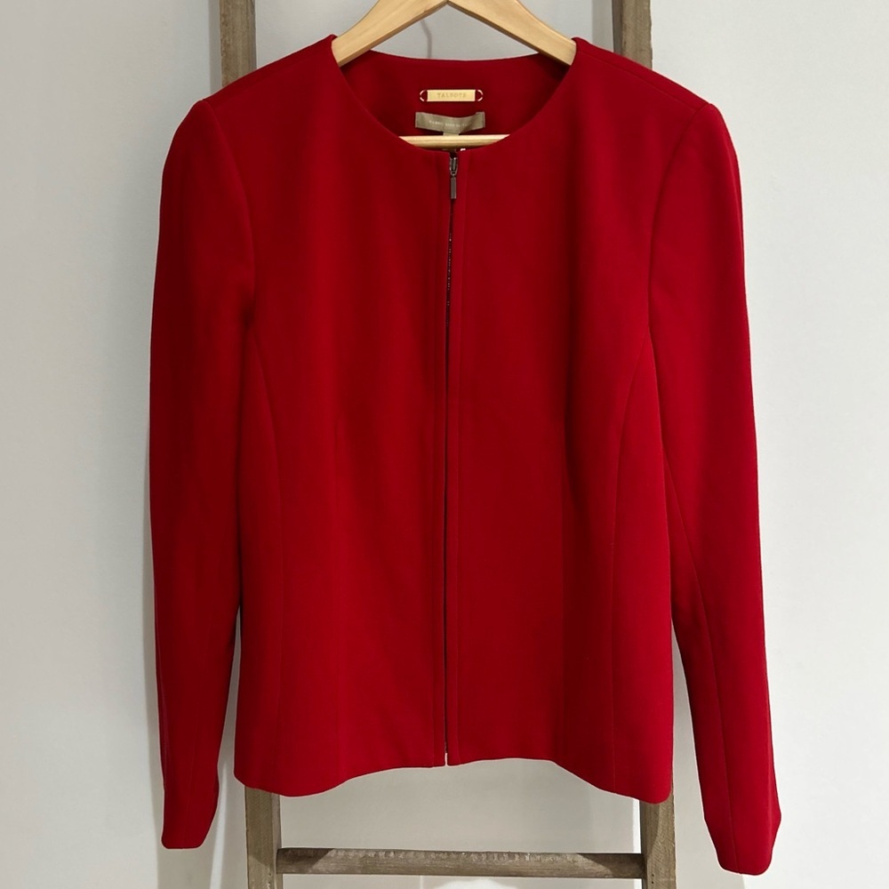 Talbots Italian Luxe Knit Front Zip Jacket Blazer Scarlet Red Women Size 8 NWT